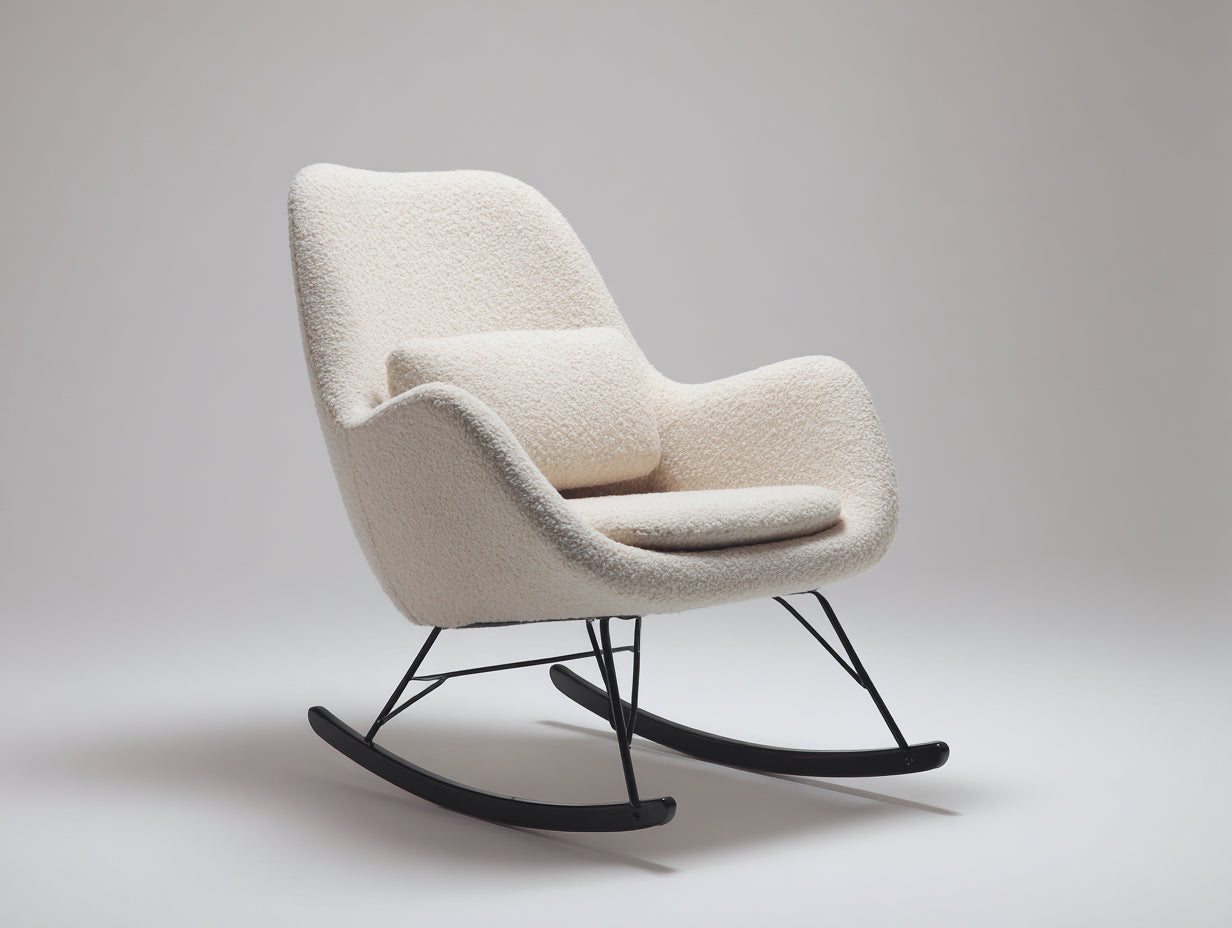 Schaukelstuhl 85 x 90 x 100 cm - Bouclé Sessel in Weiß - Moderner Schaukelstuhl mit gepolsterter Sitzfläche