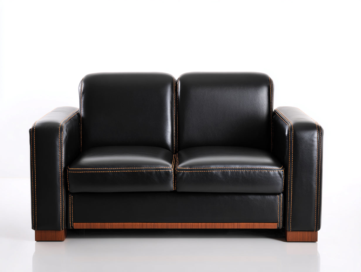 Gerades Sofa 180 x 85 x 80 cm - Schwarzes Kunstledersofa - Modernes 2 Sitzer Sofa mit gepolsterter Sitzfläche