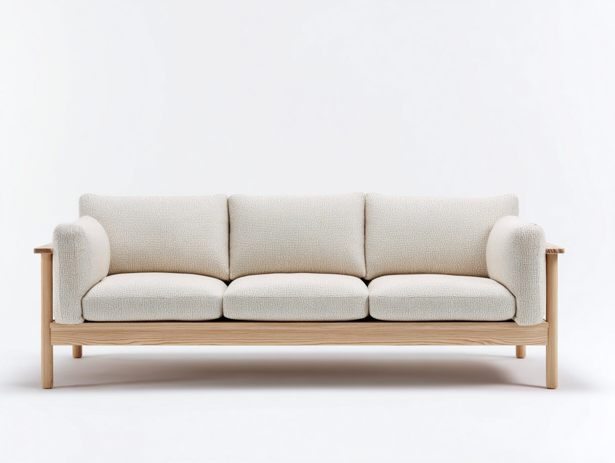 Gerades Sofa Stoffbezug mit Holzrahmen 240x90x80 cm - Beige - Skandinavisches Design
