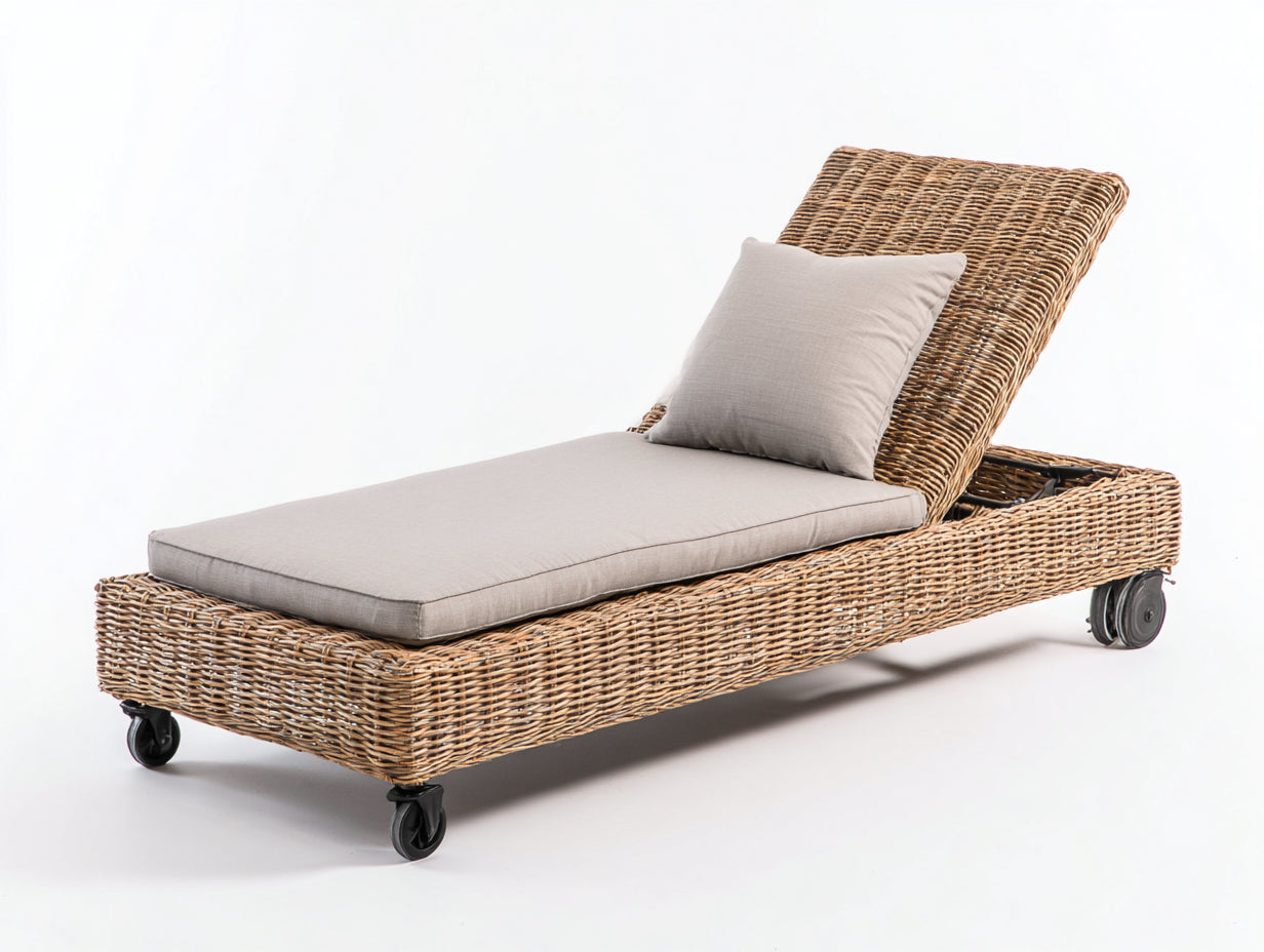 Sonnenliege Polyrattan 200x70x35 cm - Naturbraun - Verstellbare Gartenliege mit komfortabler Auflage
