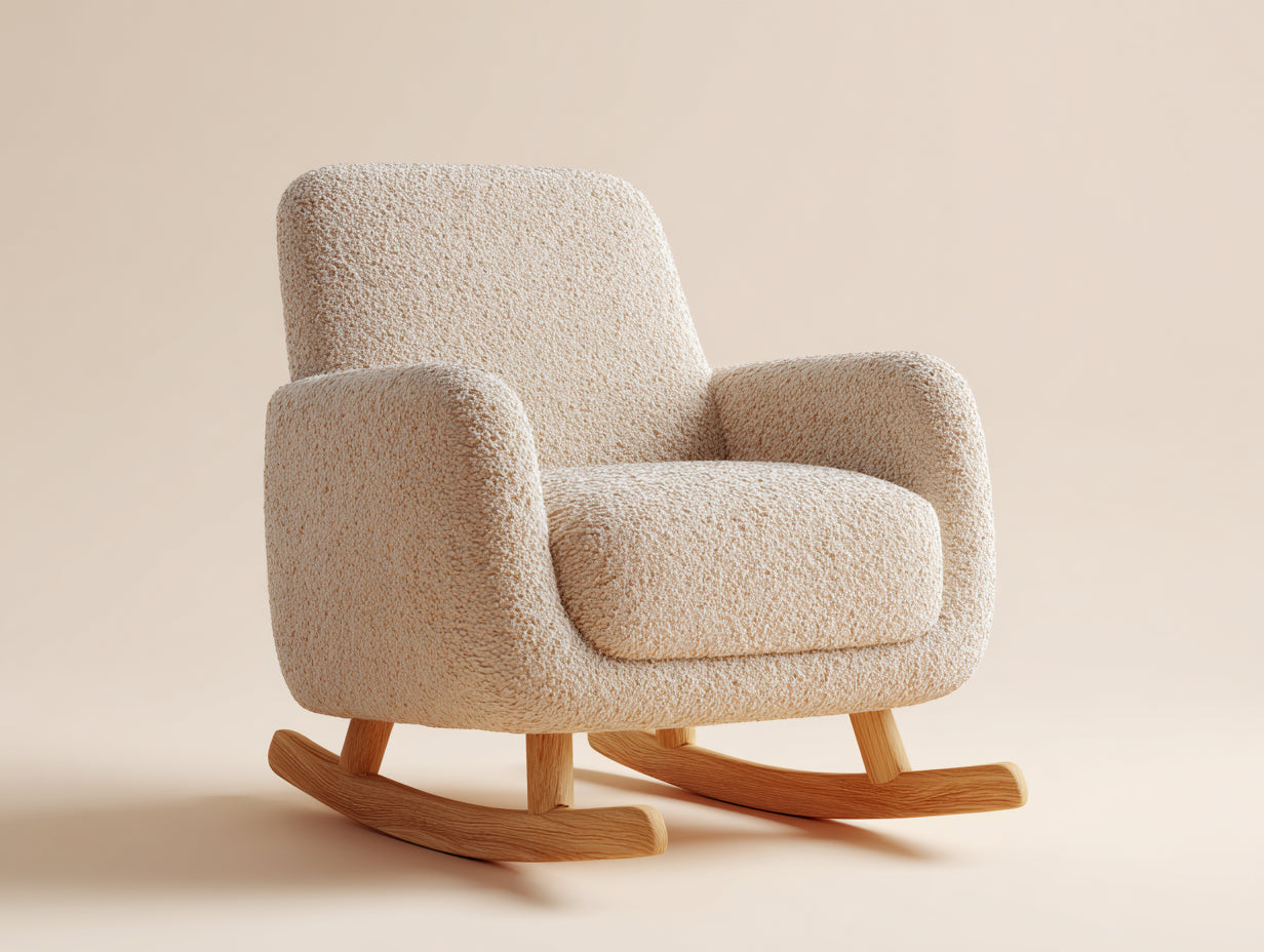 Schaukelstuhl 85 x 90 x 100 cm - Bouclé Sessel in Beige - Moderner Schaukelstuhl mit gepolsterter Sitzfläche