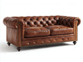 Gerades Sofa Echtleder gepolstert 250x95x80 cm - Braun - Chesterfield Stil