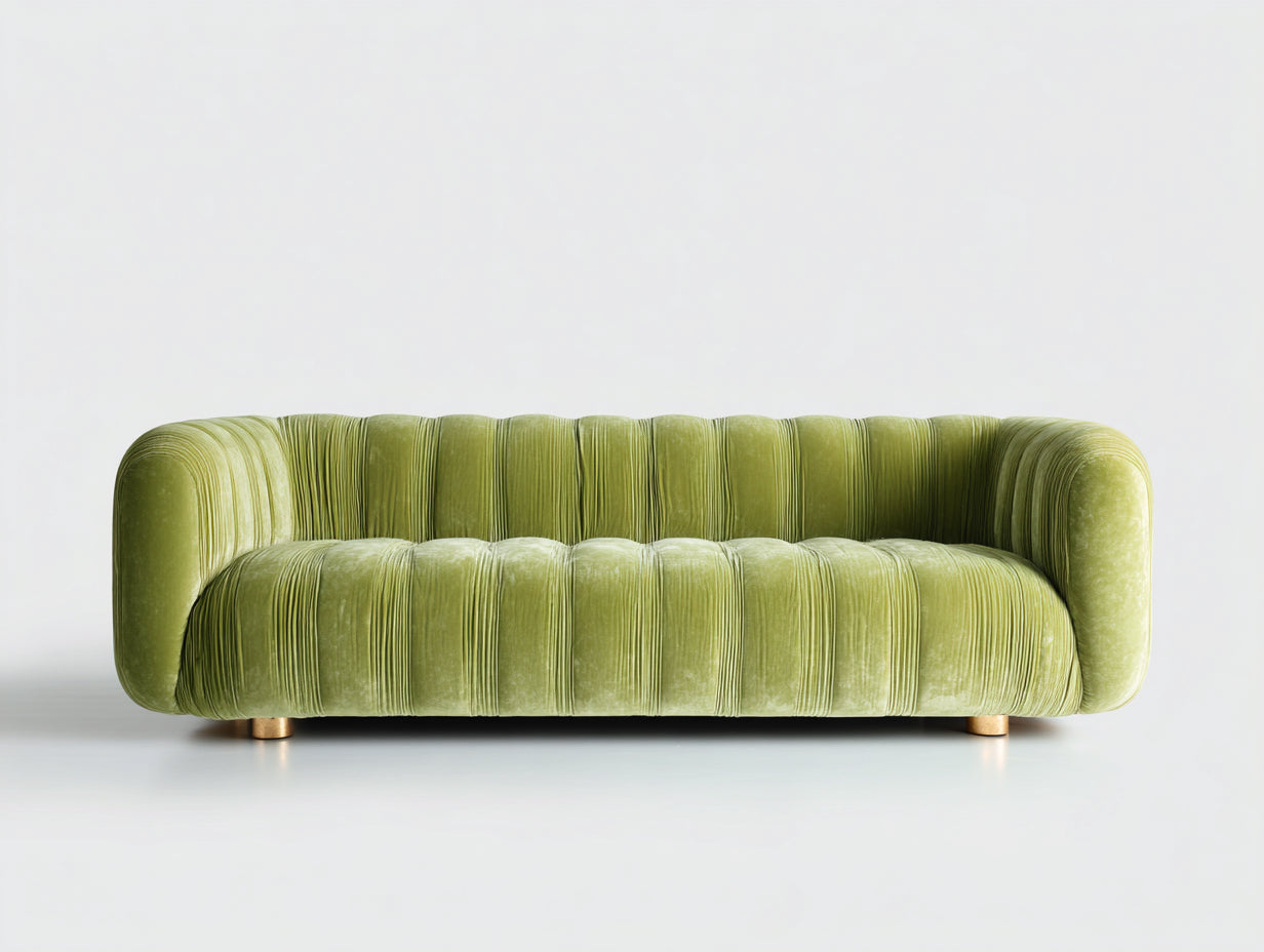Gerades Sofa - Samtbezug 220 x 85 x 72 cm - Olivgrün - Modernes Design