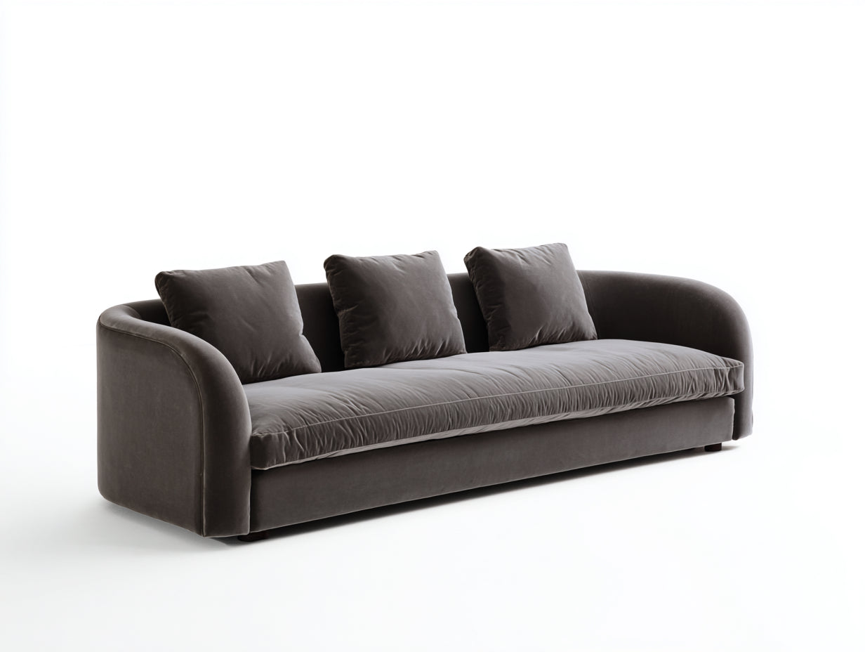 Gerades Sofa 240 x 90 x 75 cm - Graues Samtsofa - Modernes 3 Sitzer Sofa mit weicher Polsterung