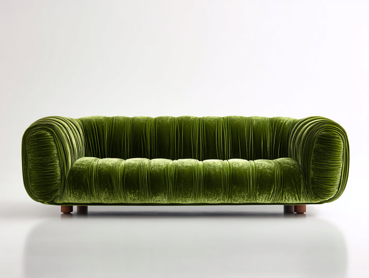 Gerades Sofa 240 x 90 x 75 cm - Samtsofa in Grün - Modernes 3 Sitzer Sofa mit weicher Polsterung
