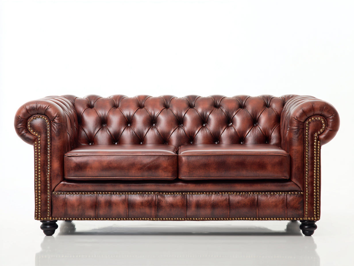 Gerades Sofa 250 x 95 x 85 cm - Braunes Kunstledersofa - Klassisches 3 Sitzer Sofa mit gepolsterter Sitzfläche