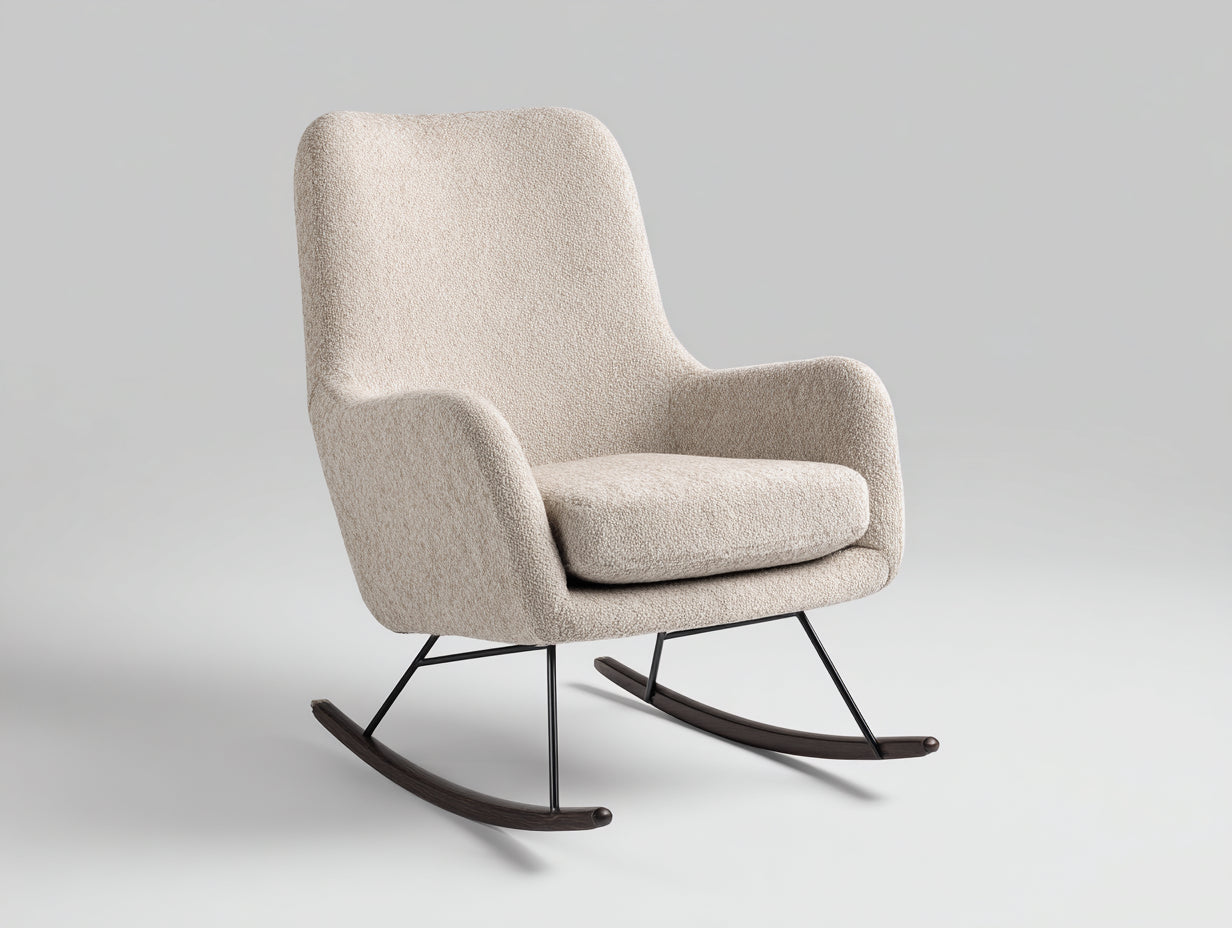 Schaukelstuhl Bouclé Stoff gepolstert 80x90x95 cm - Beige - Modernes Design