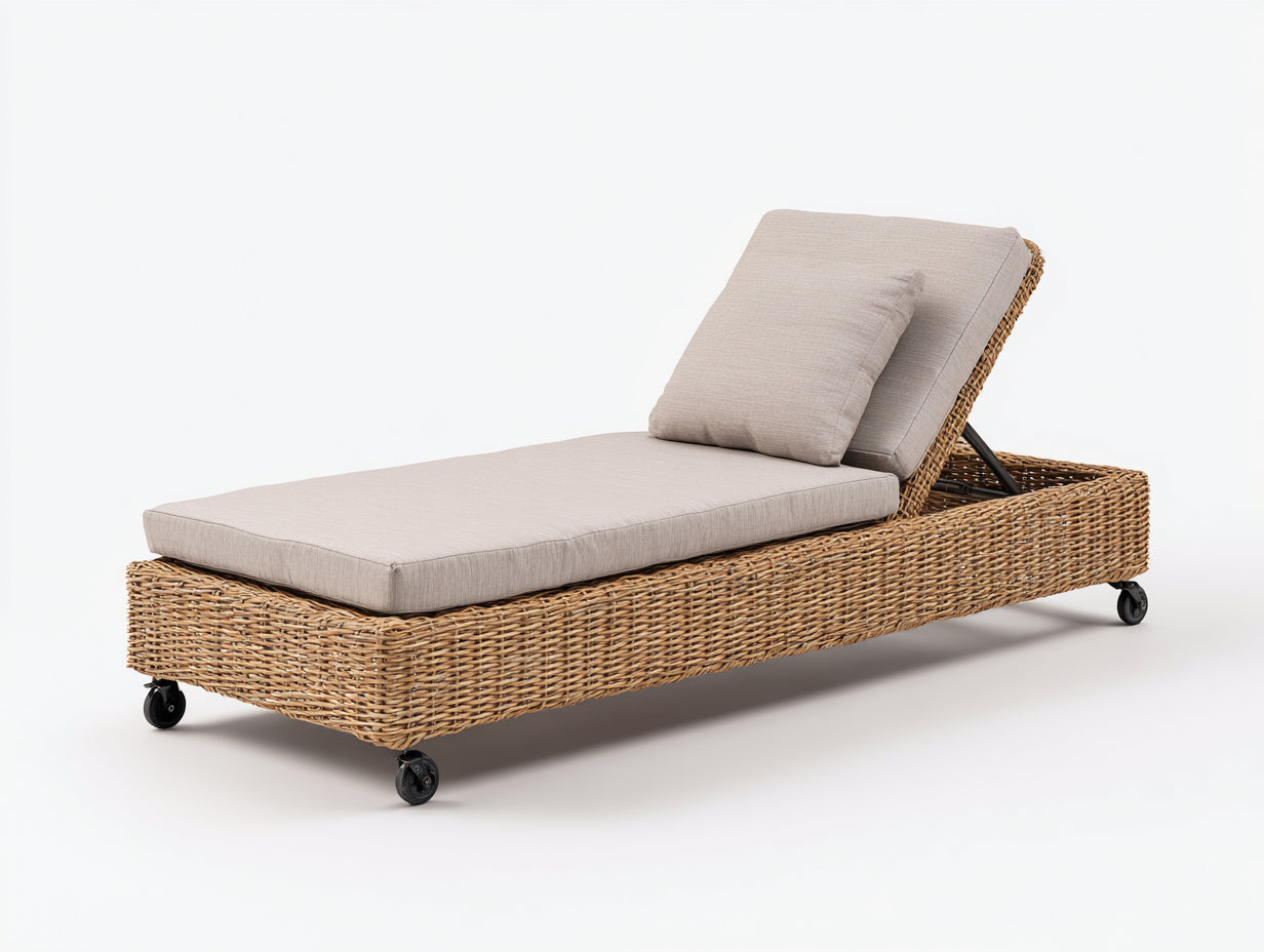 Sonnenliege Polyrattan mit Polsterauflage 200x70x40 cm - Naturbraun - Modernes Design