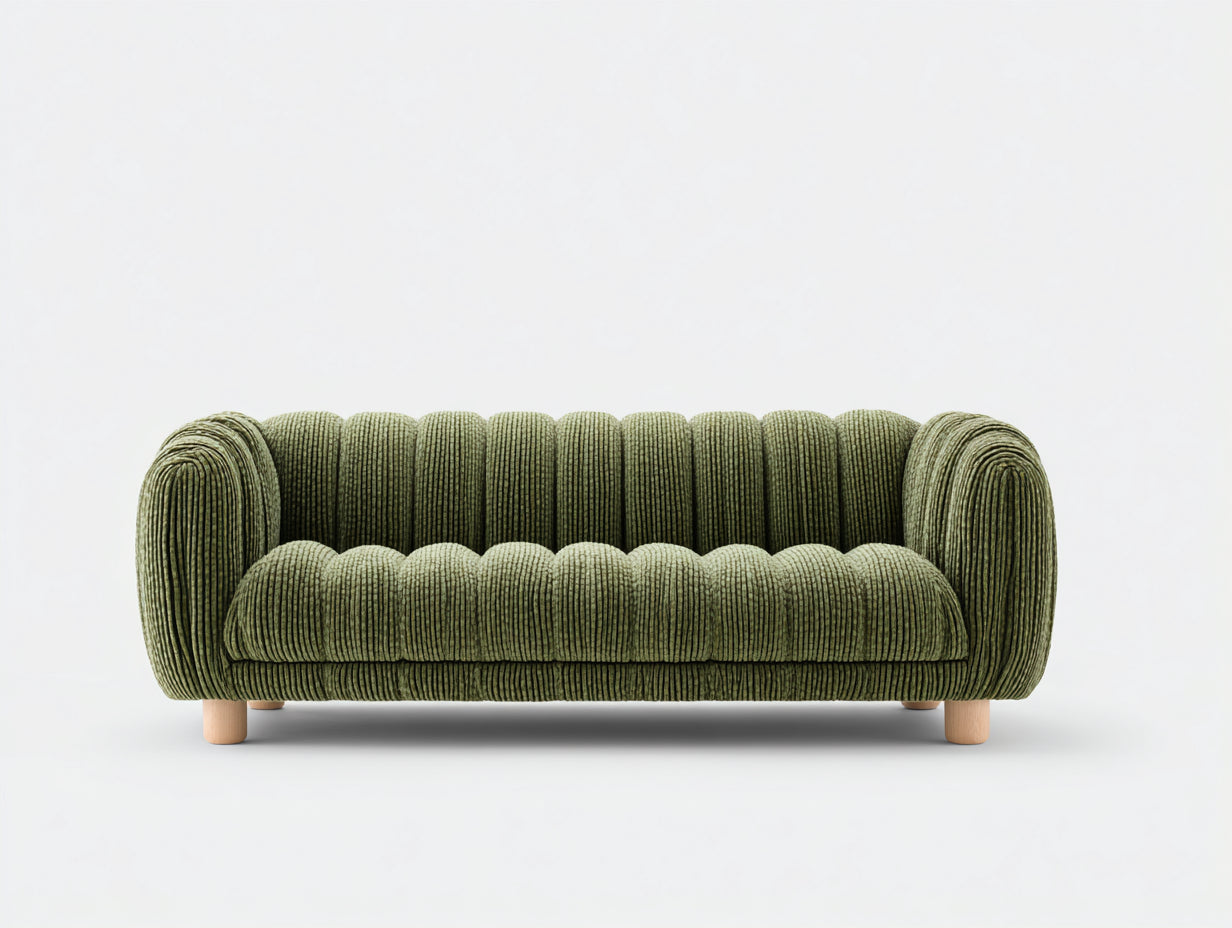 Gerades Sofa Cordstoff 220x85x75 cm Olivgrün Moderne Polsterung für Wohnzimmer