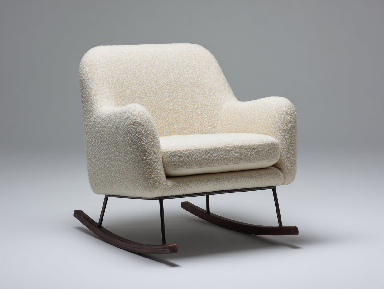 Schaukelstuhl Bouclé Stoff 82x88x96 cm - Cremeweiß - Modernes Design und Komfort