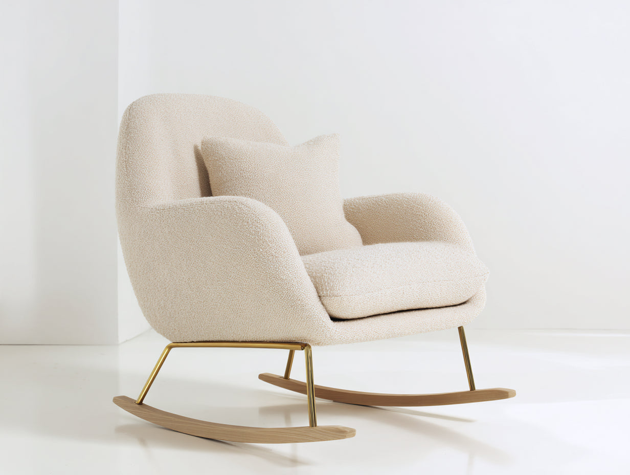 Schaukelstuhl Bouclé Stoff 82x88x96 cm - Cremeweiß - Modernes Design und Komfort