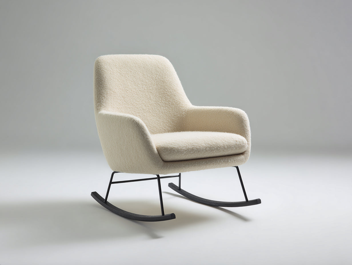 Schaukelstuhl Bouclé Stoff gepolstert 82x90x88 cm - Cremeweiß - Modernes Design