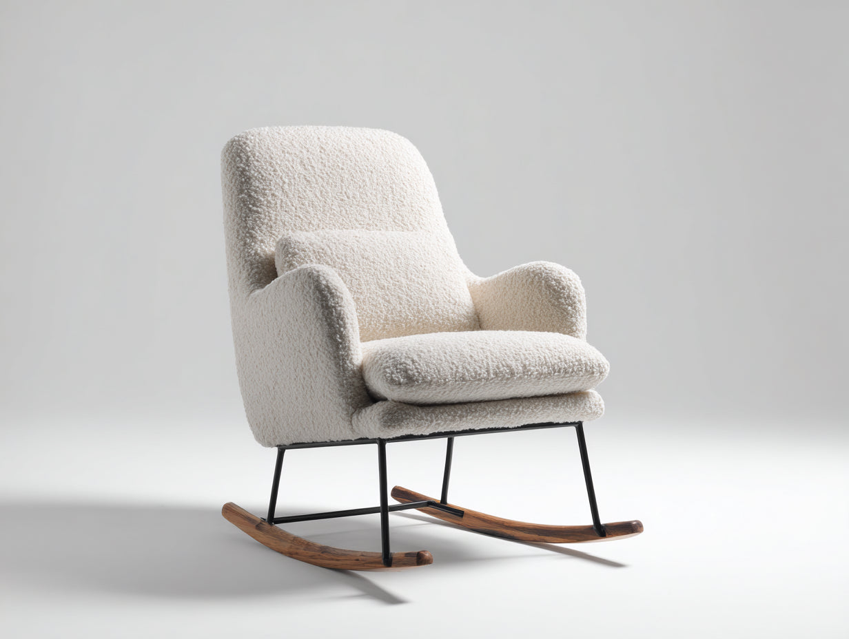 Schaukelstuhl 85 x 90 x 100 cm - Bouclé Sessel in Weiß - Moderner Schaukelstuhl mit gepolsterter Sitzfläche