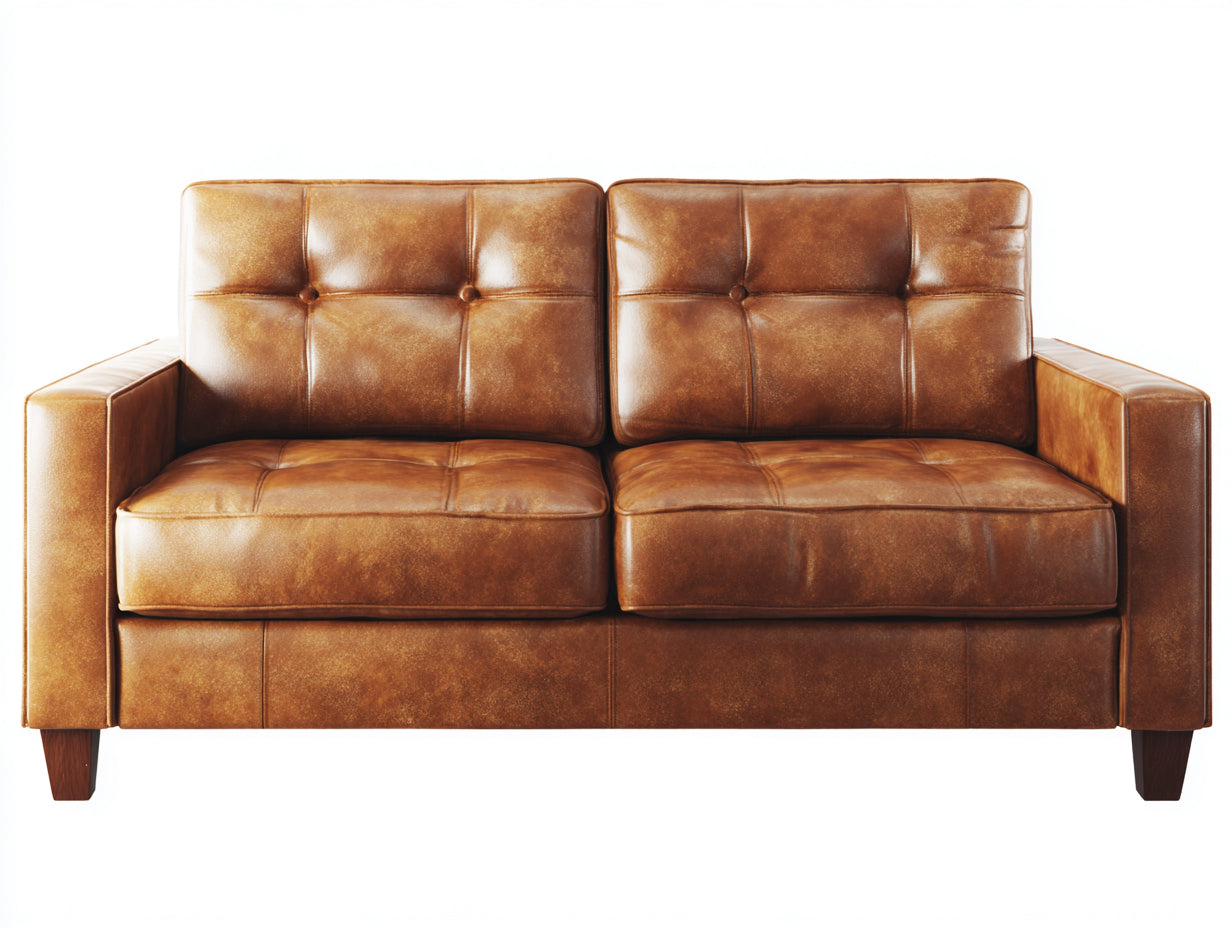 Gerades Sofa 220 x 90 x 80 cm - Braunes Kunstledersofa - Modernes 2 Sitzer Sofa mit gepolsterter Sitzfläche